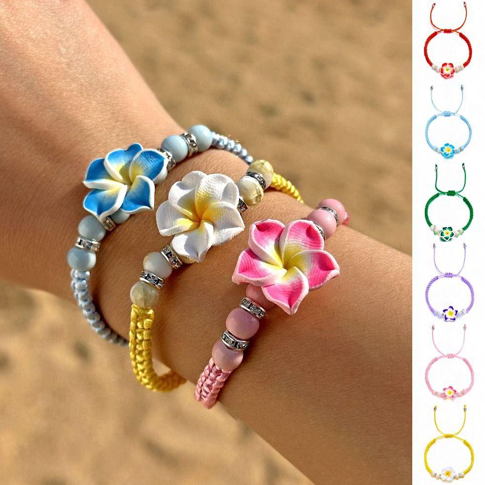 Colorful Polymer Clay Braid Rope Bracelet Beads Egg Flower Bangle  Party Jewelry