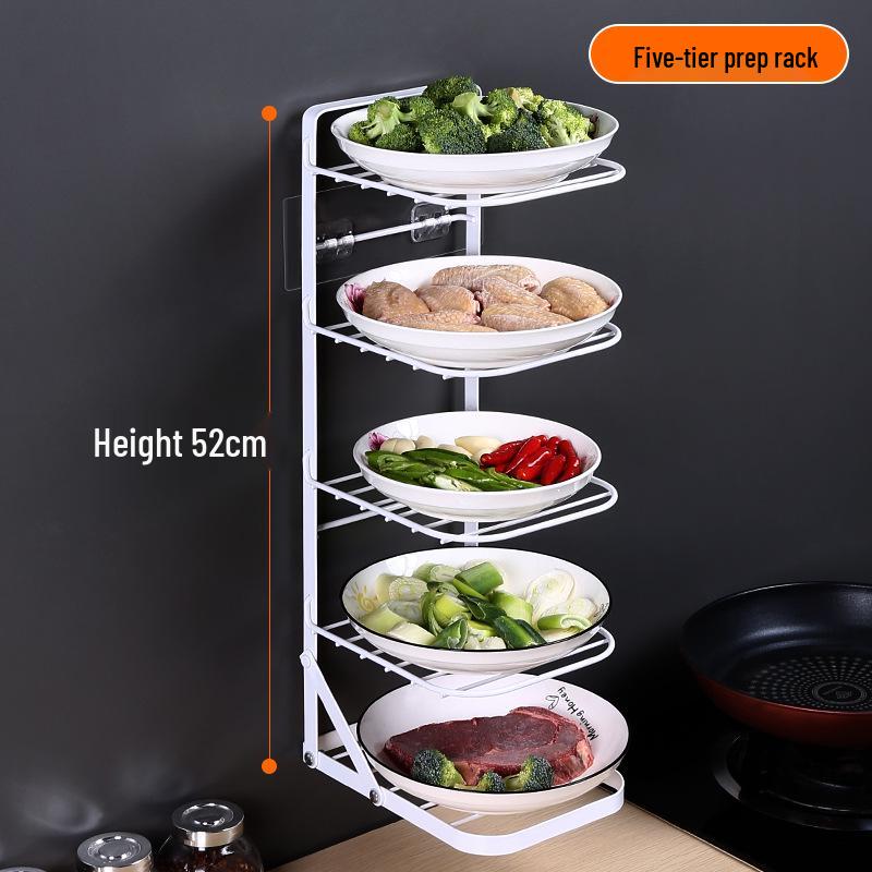 Extendable Wall-Mounted Plastic Dish Rack: Folding Kitchen Prep and Plate Storage Solution