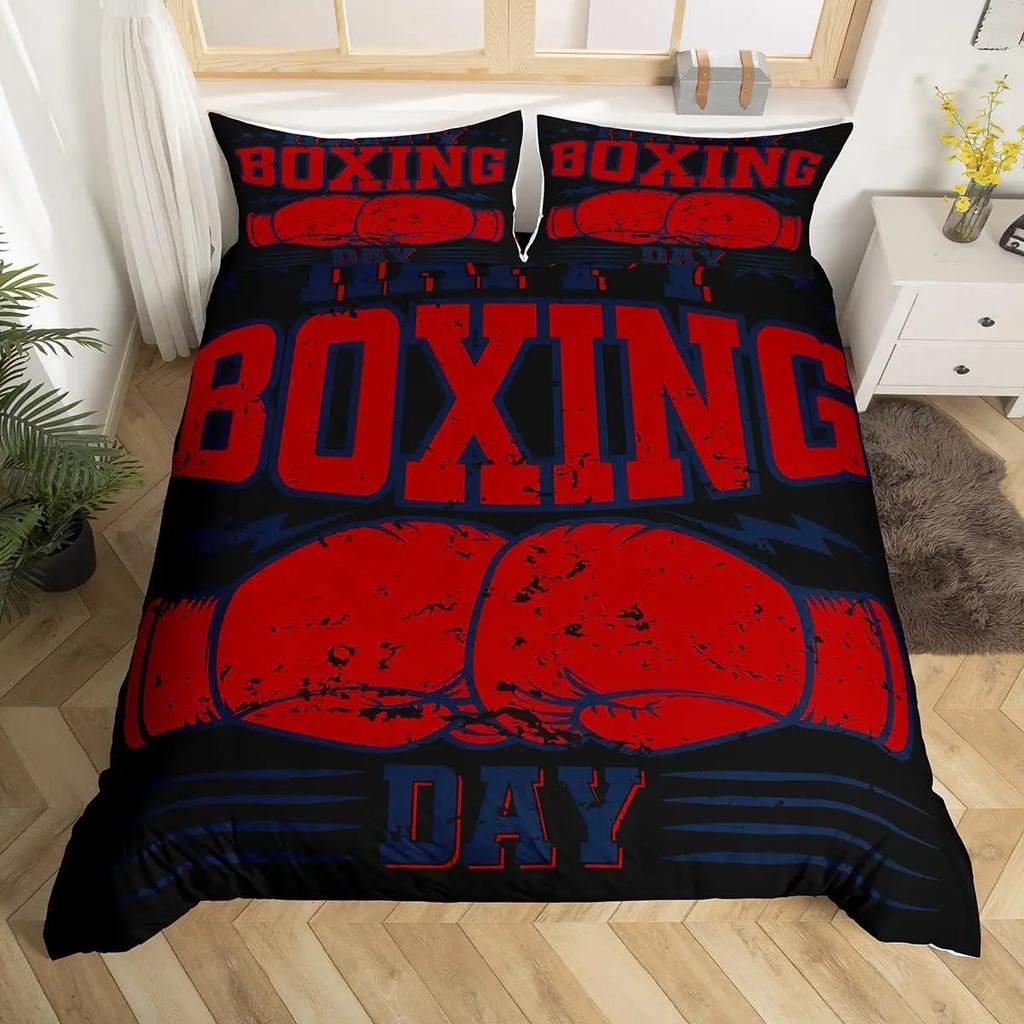 Boxing Sport Duvet Cover King Queen Golden Boxing Gloves Bedding Set Yellow Fire Print Comforter Cover Microfiber Quilt Cover