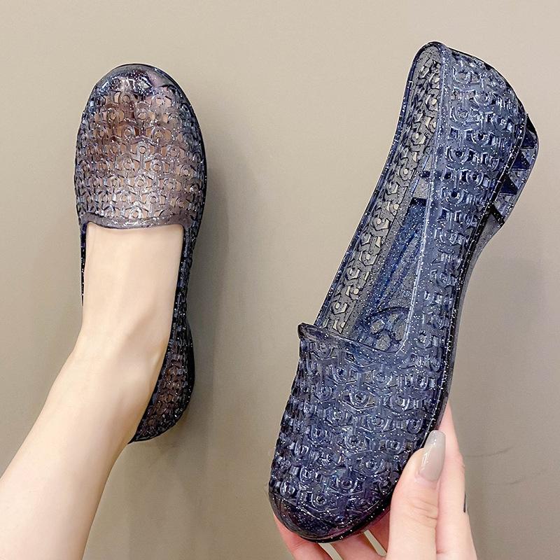 Fashion Beach Flat Woman Porous Shoes Plastic Crystal Jelly Shoe Hollow Mesh Sandals Mother Shoes Sneaker Women's Shoes