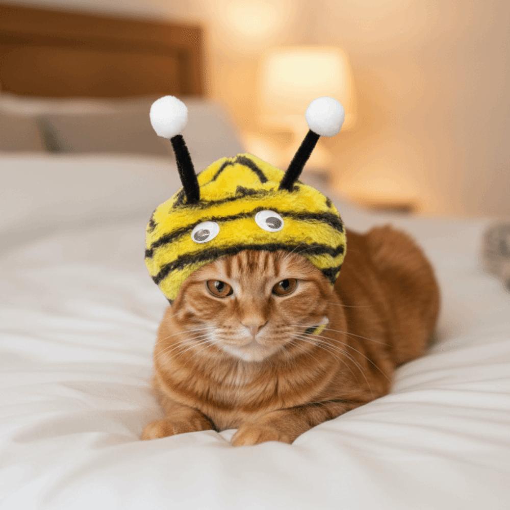 Puppy Dress Up Warm Cat Bee Headdress Adjustable Cartoon Pet Cosplay Hat Soft Plush Cat Headwear Winter