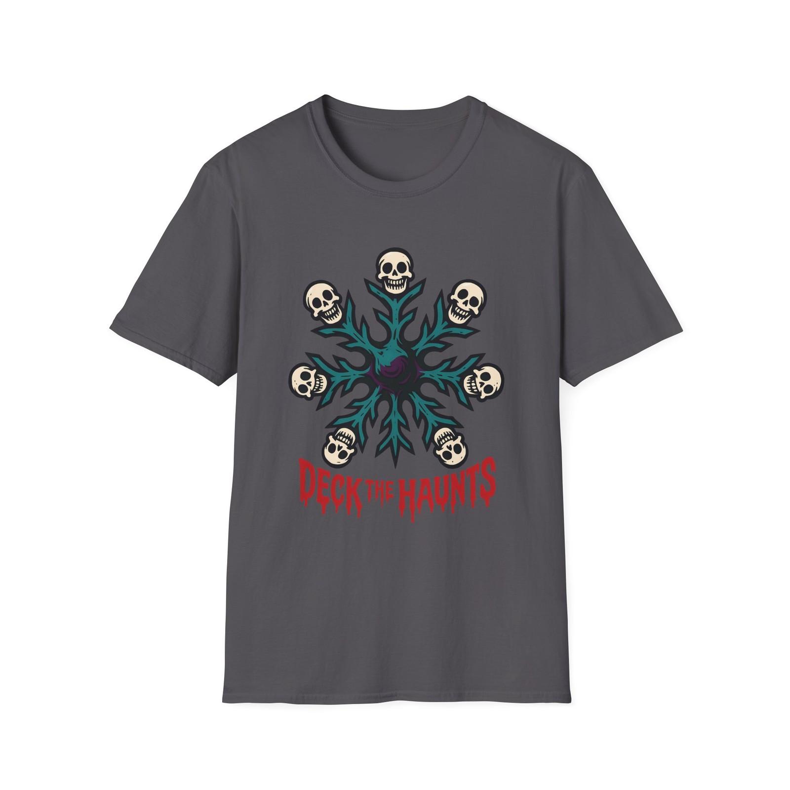 Unisex Softstyle T-Shirt Mens Womens Tees Top Skull Snowflake Surreal Holiday Christmas Dark Humor M
