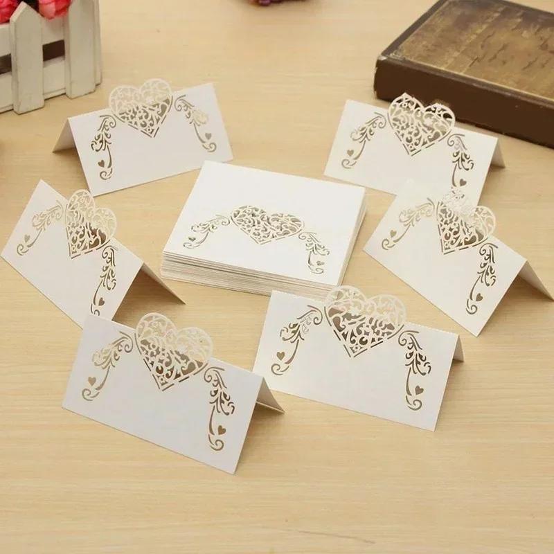20/50PCS/Bag Pink/Purple Heart Shape Place Cards Wedding Name Cards for Party Table Decoration Wedding Decor Accessories