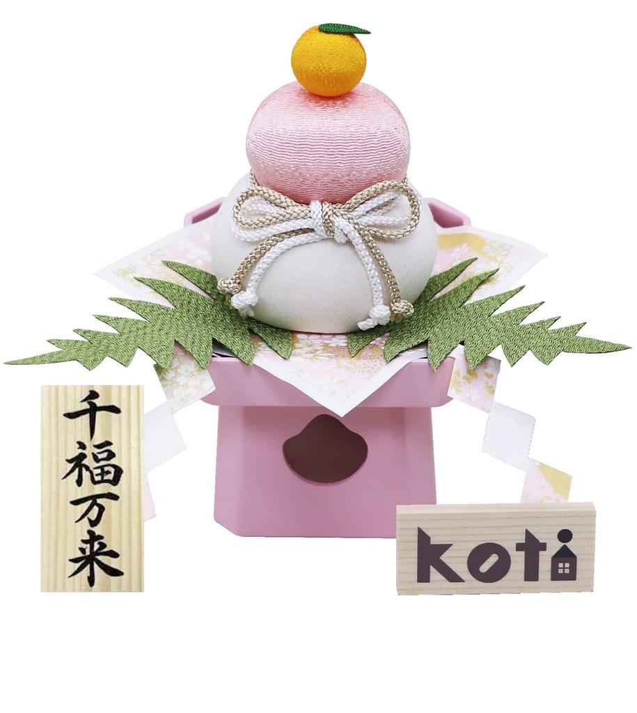 Osaka Choseido Kagami Mochi Red and New Year Includes a Free Original Wooden Tag (Mirror Mochi) Ornament, White, Chirimen, 14.5cm Tall, Decoration,