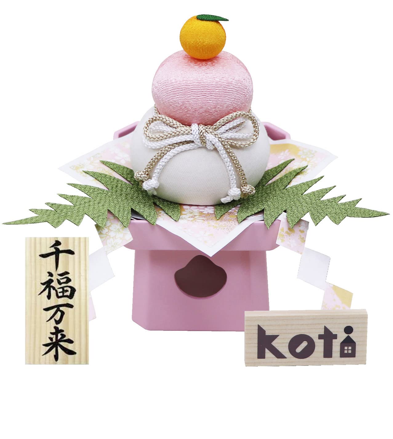 

Osaka Choseido Kagami Mochi Red and New Year Includes a Free Original Wooden Tag (Mirror Mochi) Ornament, White, Chirimen, 14.5cm Tall, Decoration,