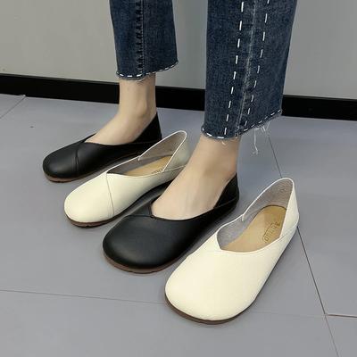 Γυναικείες Δερμάτινες Λοφερς Slip on Άνοιξη Φθινόπωρο Μπαλαρίνες Κυρίες Casual Στρογγυλή Μύτη Χαριτωμένες Μπαλαρίνες Παπούτσια Νοσοκόμας Αθλητικά Παπούτσια Μεγάλο Μέγεθος 43