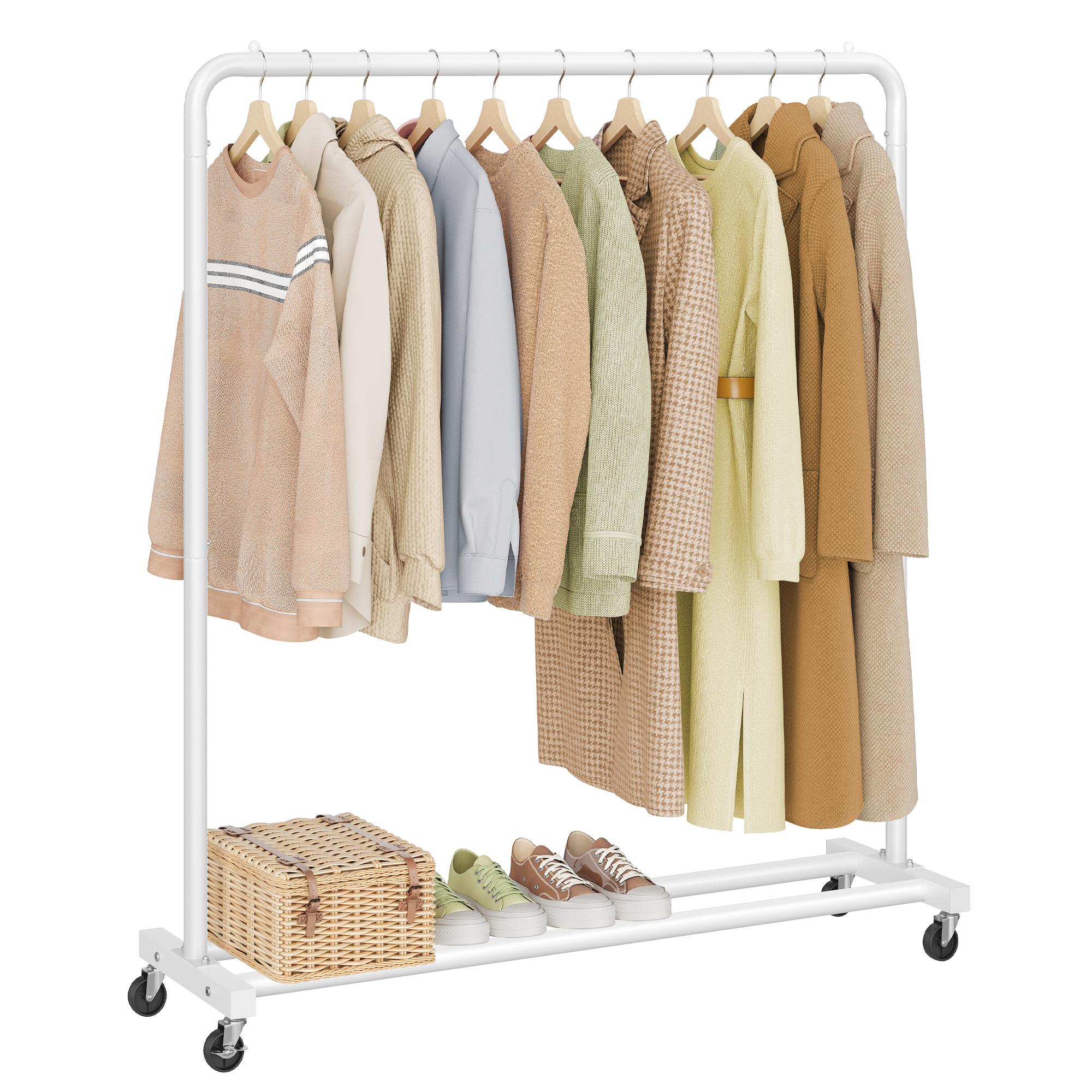 SONGMICS Věšák na oblečení, Pojízdný stojan na oděvy, Věšák na kabáty, 2 uzamykatelná kolečka, Ložnice, Nosnost až 50 kg, 38 x 110 x 141,5 cm, Matná bílá bílá