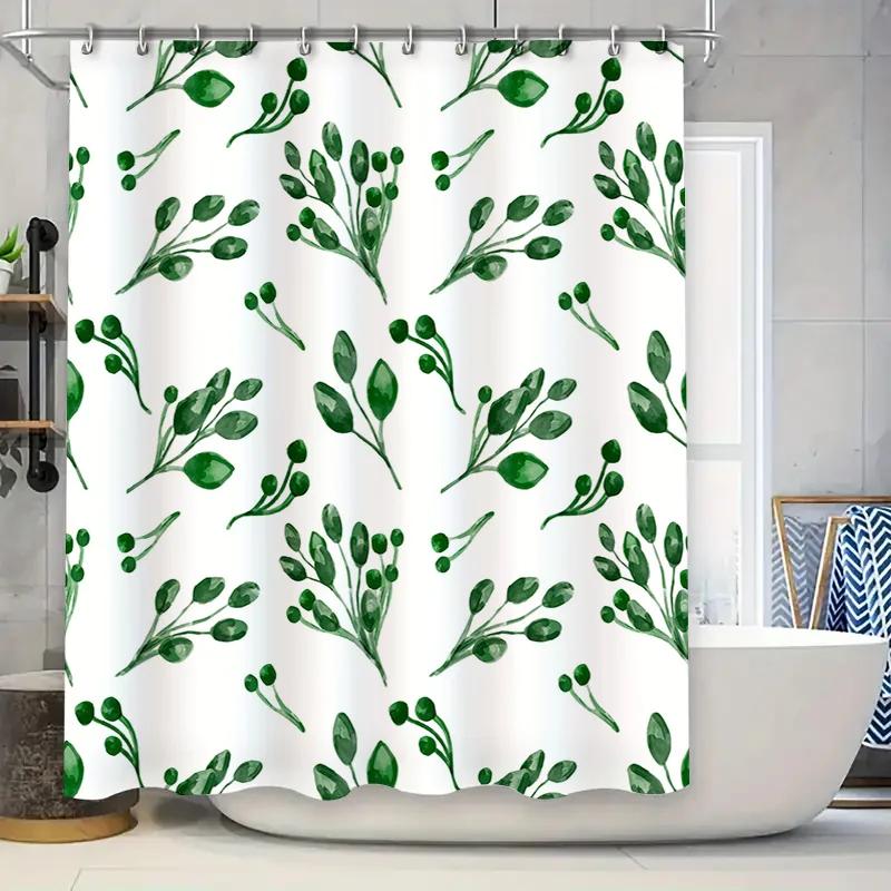 

Green Botanical Pattern Shower CurtainFresh Floral Design for Bathroom Decor 3D Printed Waterproof Fabric in White and Green Col W90xH180cm