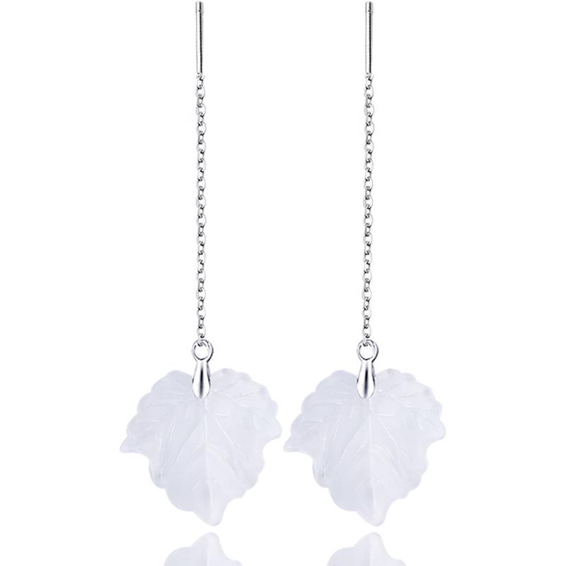 925 Sterling Silver Leaf Tassel Acrylic Earrings - Simple, Fresh, and Stylish Studs for Christmas 925 Silver