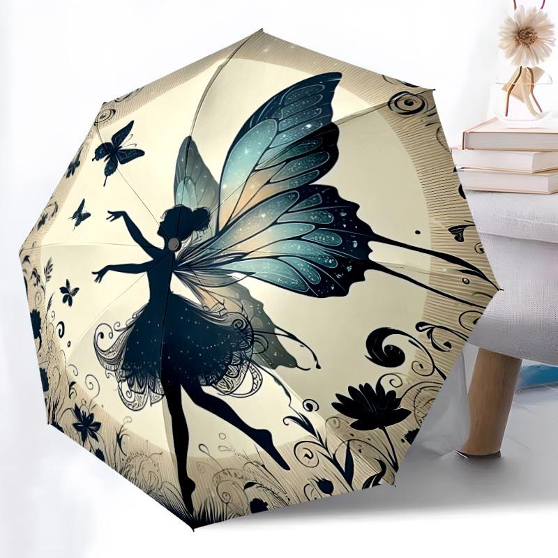 1pc Fairy Butterfly Automatic Open/Close Umbrella Compact Folding Umbrella, All-Season Portable Umbrella for Women/Men130