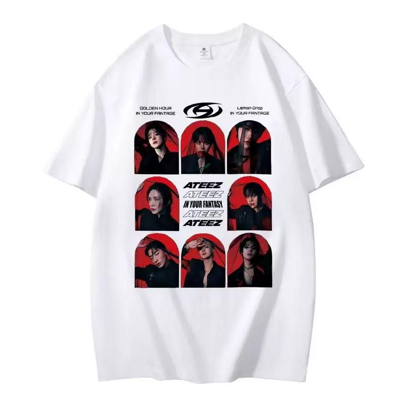 Ateez album 2025 The World tour 100 Cotton In Your Fantasy Fan support Women Tshirt kpop Short sleeve tee Y2K Unisexs tshirts