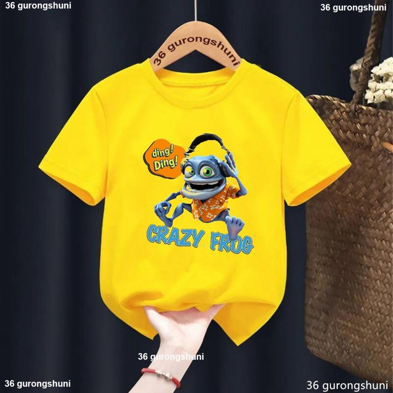 Nové tričko pro kluky/holky Vtipný kreslený potisk Žába, Dětská móda Trendy oblečení pro kluky Bílé s kulatým výstřihem Dětské tričko Top 1-13