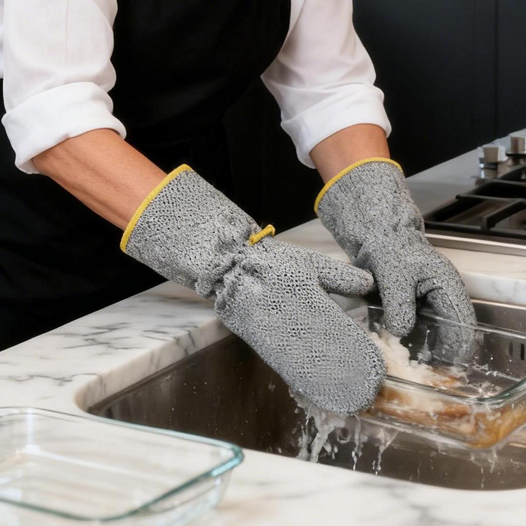 17x33cm Steel Wire Dishwashing Gloves Heavy-Duty Kitchen Washing Dishes Cleaning Gloves for Pot Scrubbing Tile Counter Wall 2pcs