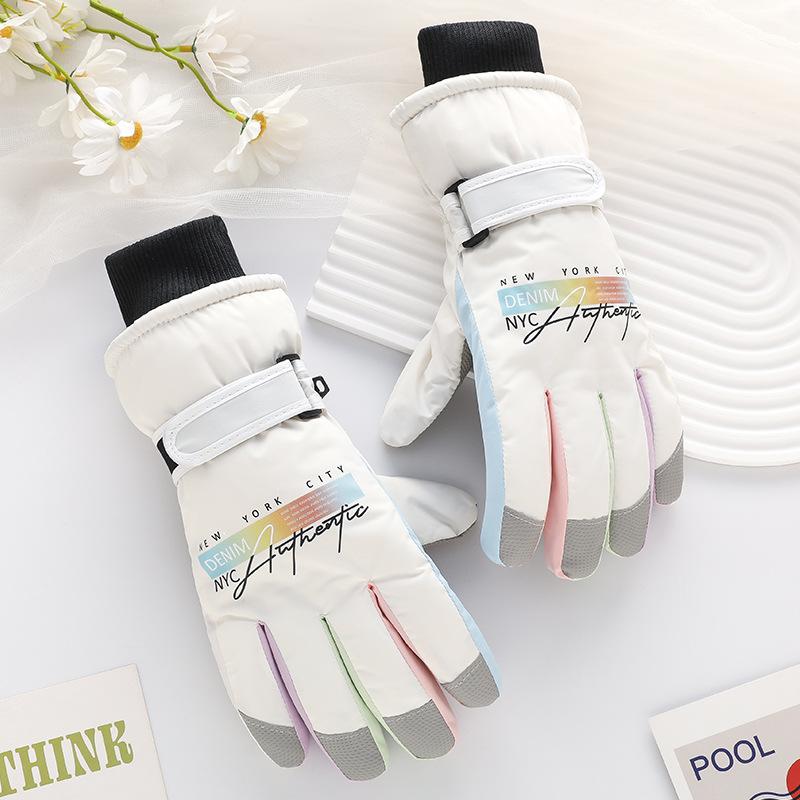 Ski Gloves Cartoon Women's Waterproof Thickened Velvet Touch Screen Cycling Windproof Outdoor Cycling Winter Warm Gloves