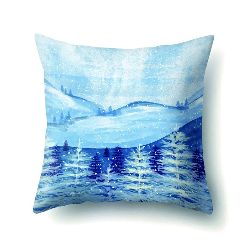 45x45cm Cartoon Fawn Snow Scene Pillow Cover Living Room Sofa Office Seat Car Waist Cushion Cushion Cover Home Decoration
