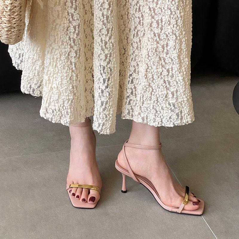 Fashion Fashion Metal Ladies High Heels Pumps Shoes 2025 New Summer Spring Female Buckle Strap Footwear Women Thin Heels Shoes Sandals