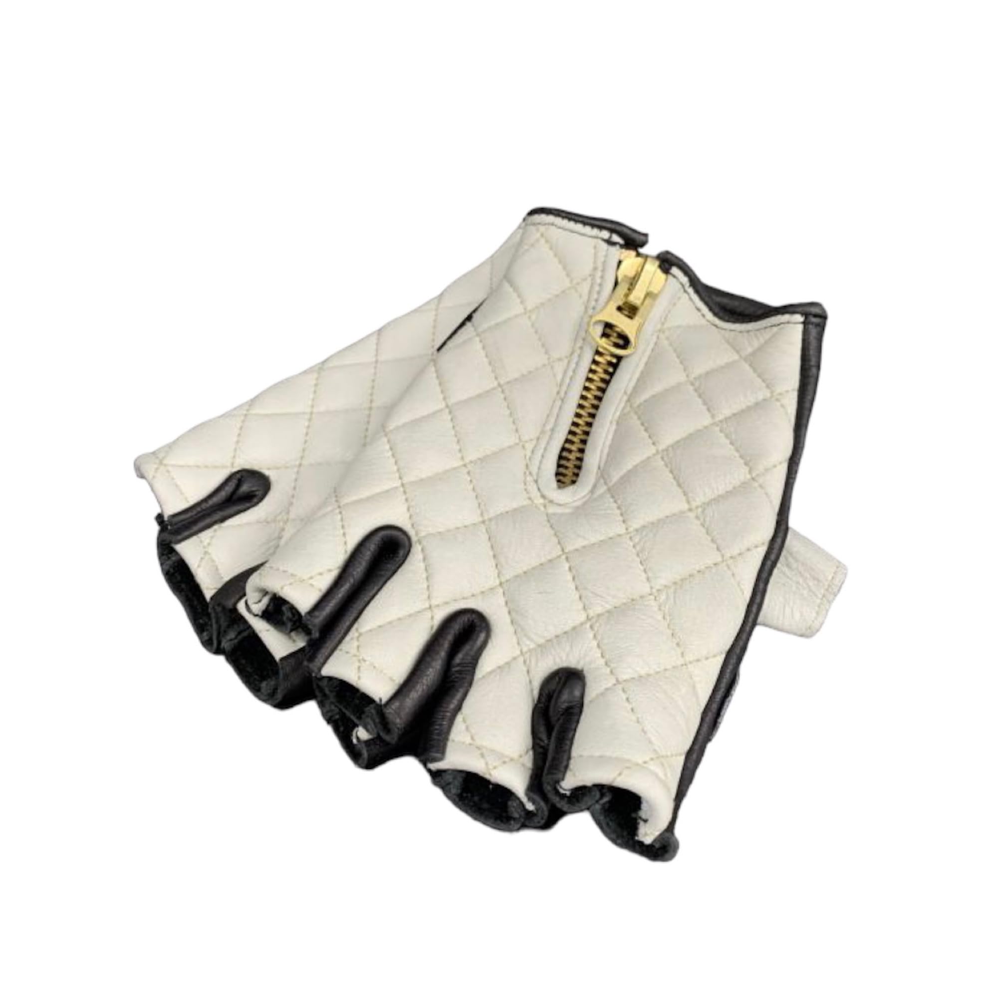 

CHOPPERS Half Finger White Cowhide Leather Motorcycle Gloves, & Black, Medium, Gloves, glb-07