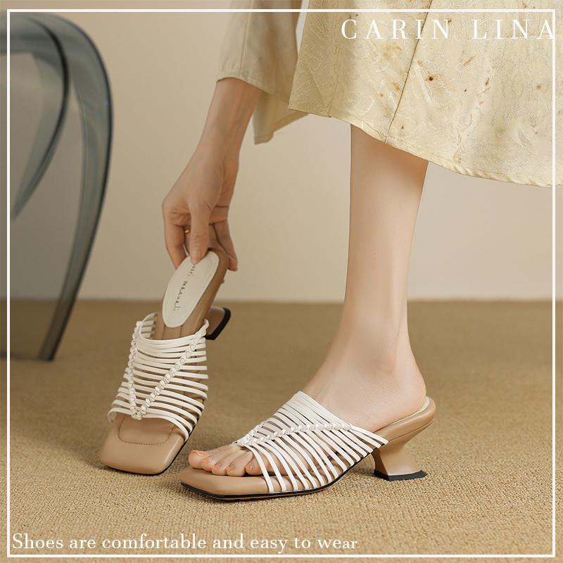 

Fashion 2024 Summer Women Slippers Mules Shoes for Women Open Toe High Heel Shoes Slingback Modern Sandals Gladiator Shoes 34 белый