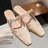 Fashion Square Toe Slip On Comfortable Mules Shoes for Women Diamond Buckle Outdoor Fashion Elegant Shiny Fabric Casual Ladies Flats