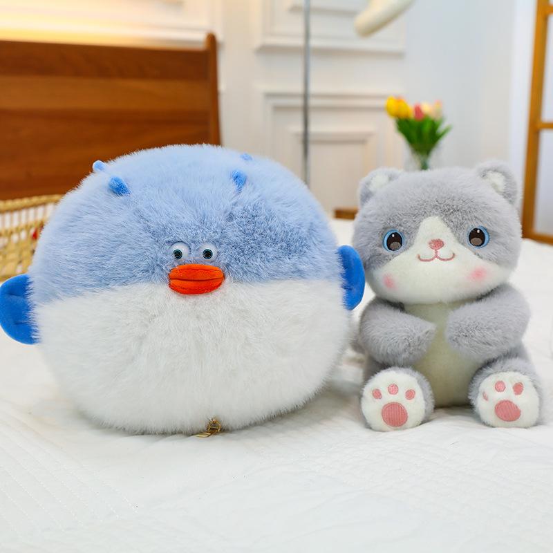 Милая круглая кукла-рыба-фугу, плюшевая кукла-рыба-фугу с одеялом, плюшевая игрушка для девочки, забавный подарок 28*37cm（0.38kg）