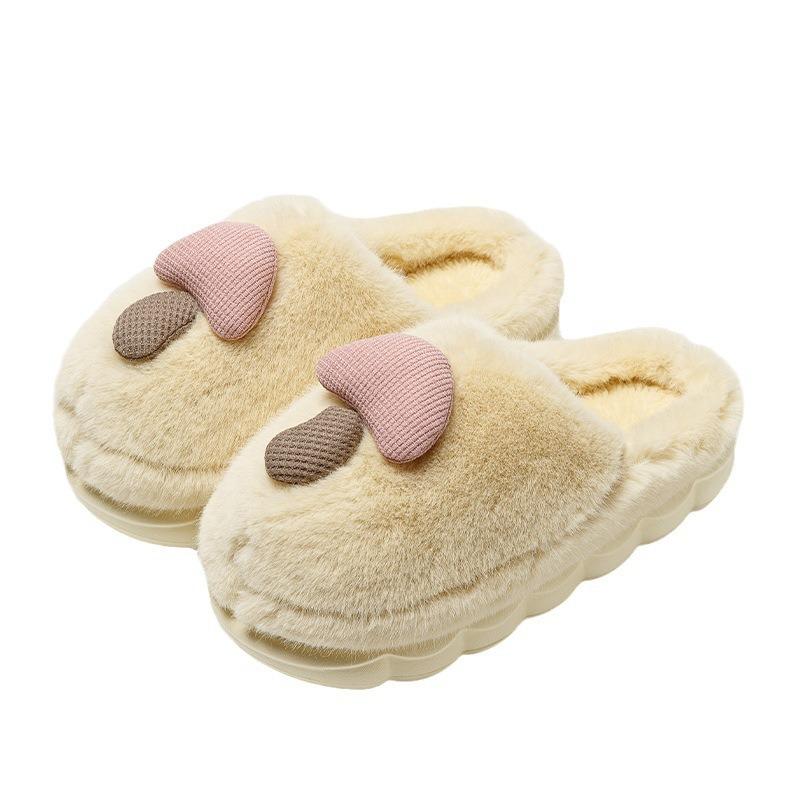 Cotton slippers women's thick bottom autumn and winter new cute mushroom couple indoor non-slip warm household fluffy slippers outer wear