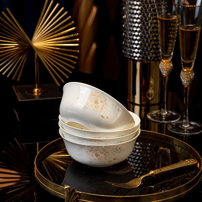 Haoya Jingdezhen Peony Ceramic Noodle/Soup Bowl Set