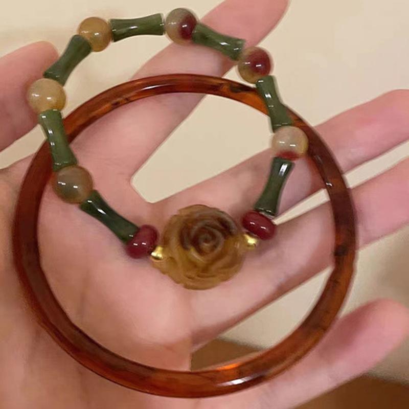 Vintage Design Black Bead Bracelet Light Luxury Elastic Pendant Chain Bracelet Couple Bracelets Girls Women Jewelry Accessories