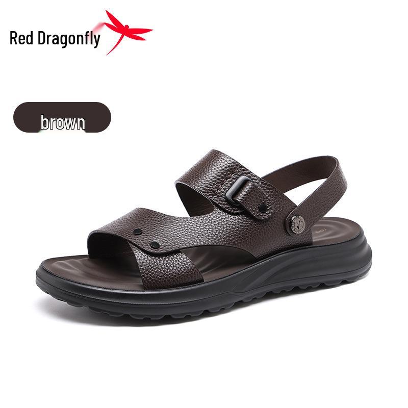 Red Dragonfly Men s Leather Dual-Purpose Beach Sandals: Soft Sole, Non-Slip, Odor-Resistant Flip-Flops 44