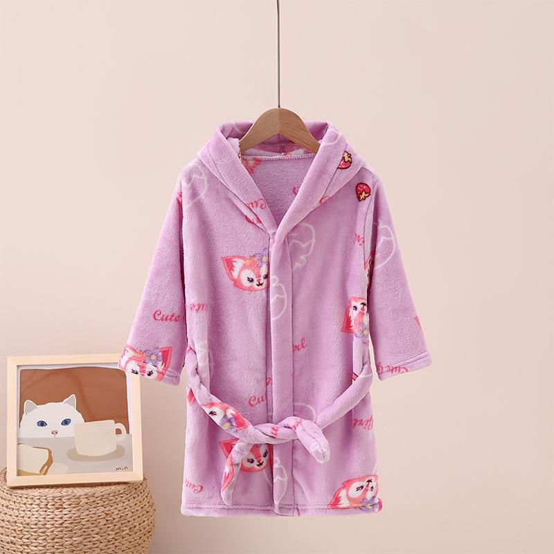 Children's Cartoon Coral Fleece Bathrobe - Flannel Robe for Boys & Girls, All Seasons