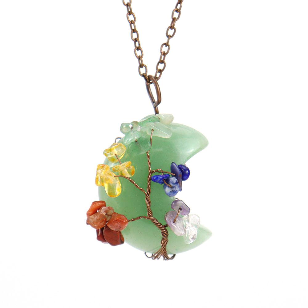 Vintage Handmade Winding Gravel Crystal Tree Of Life Natural Stone Moon Pendant N692
