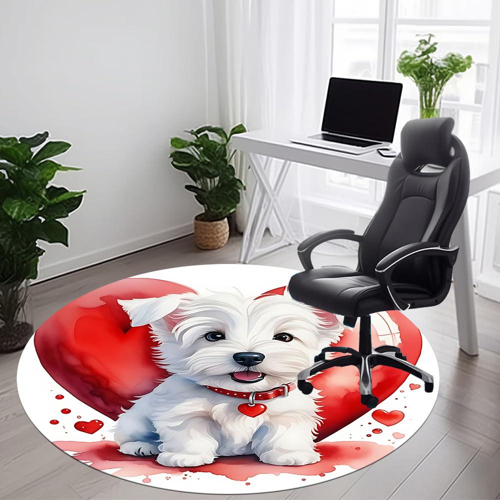 1 szt. Okrągły dywanik biurowy Puppy Love, Mata odpowiednia do biura, Pod krzesła biurowe, Sypialni, Salonu, Wystroju domu, Dekoracji pokoju