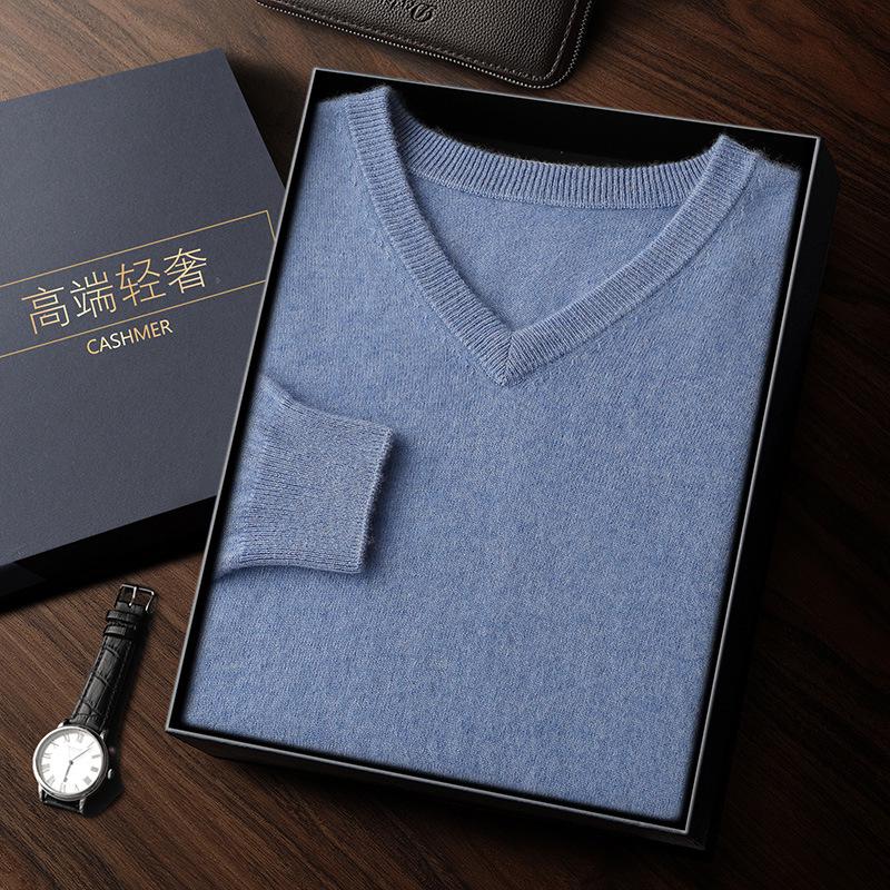 

Men s High-End V-Neck Cashmere Sweater - Soft, Warm, Solid Color Knit for Autumn/Winter Small світло-синій колір