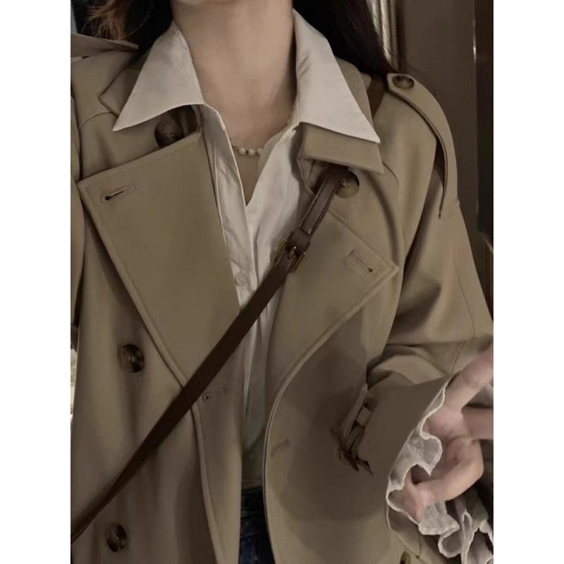 2025 Spring & Autumn Khaki British Style Petite Trench Coat for Women