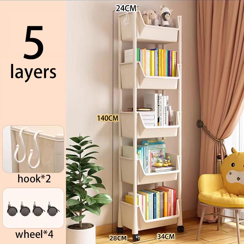 

Многофункциональная мобильная книжная полка с колесиками для хранения для гостиной, кабинета, тележки, полки, настольный органайзер 5layers