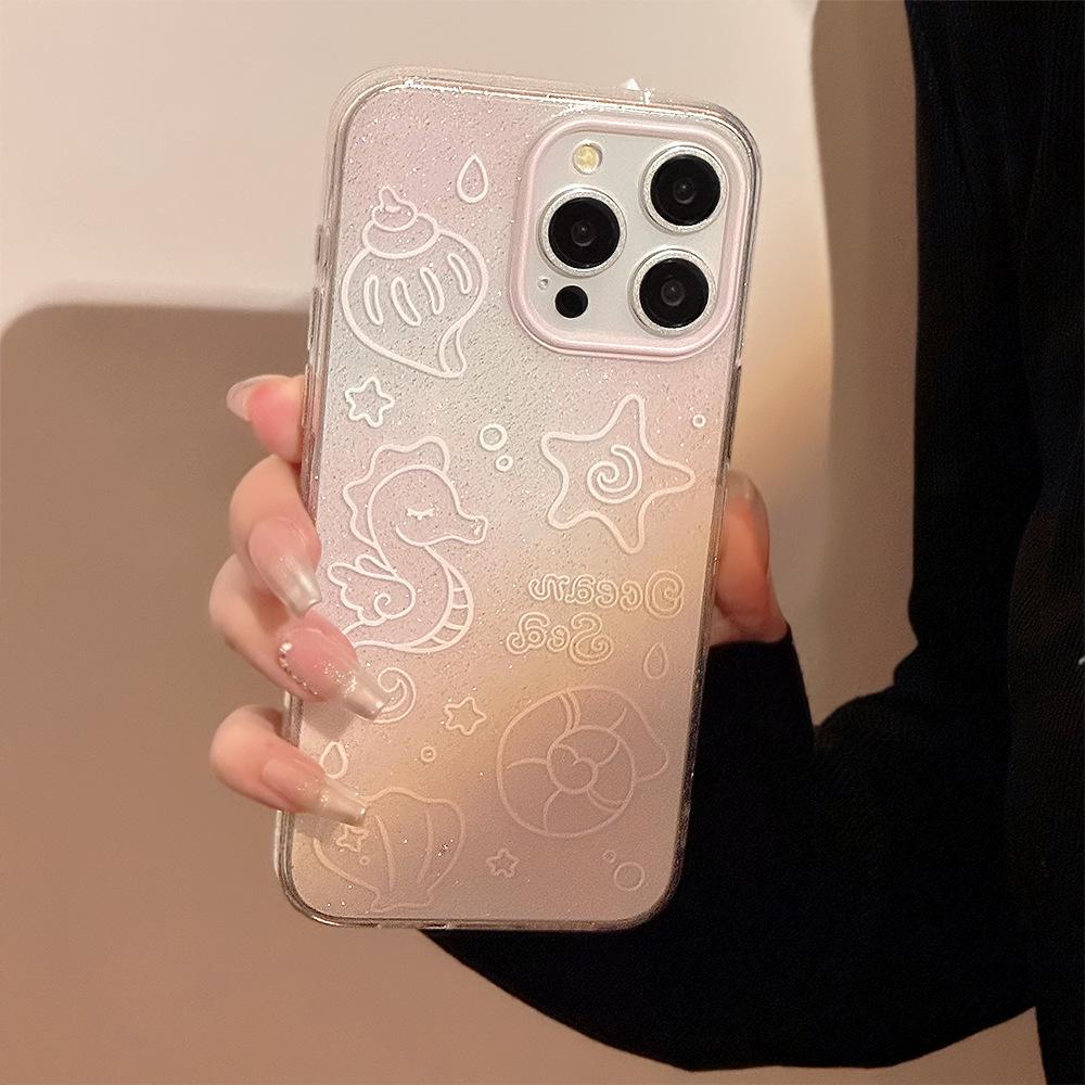 

Летний Морской Животный Apple 15 Promax Чехол для Мобильного Телефона 16 Подходит для Iphone15 Мягкий 11 Блестящая Пудра 12 Ракушка 12pro max(6.7)