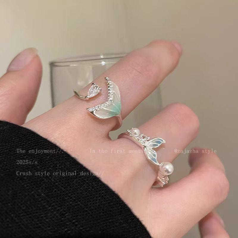 Gradual Change Fishtail Zircon Open Ring Girls Fashion Simple Design Sense Index Finger Ring Niche Exquisite Versatile Ring