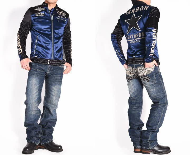 By Our Riders One Star Embroidery Patch Bonding Riders Jacket Navy X [Banson] [Custom-ordered Store] & JFV-801-DNAVY-BLACK (XXL, D. Black)