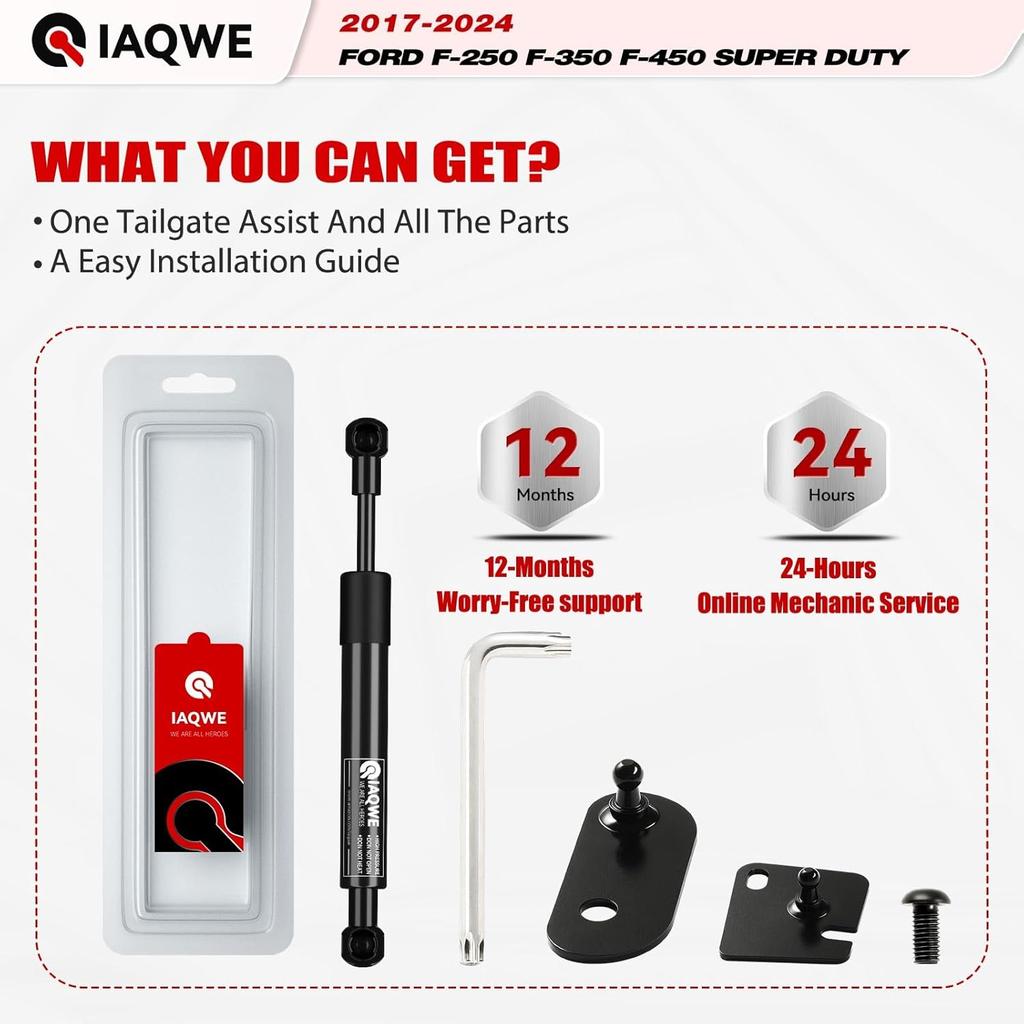 43205 Truck Tailgate Assist Shock Strut Fit For 2017-2024 Ford F-250 / F-350 / F-450 Super Duty, Truck Tail Gate Lift Assist Accessories Black