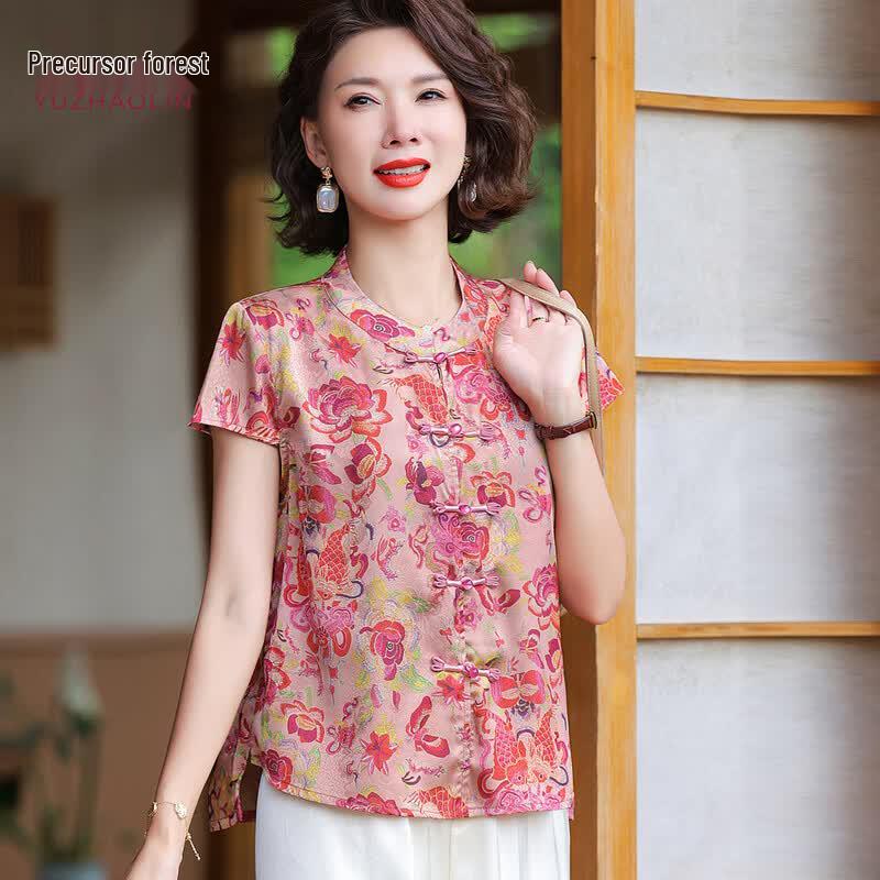 YUZHAOLIN New Chinese Style Short-Sleeve Blouse for Women