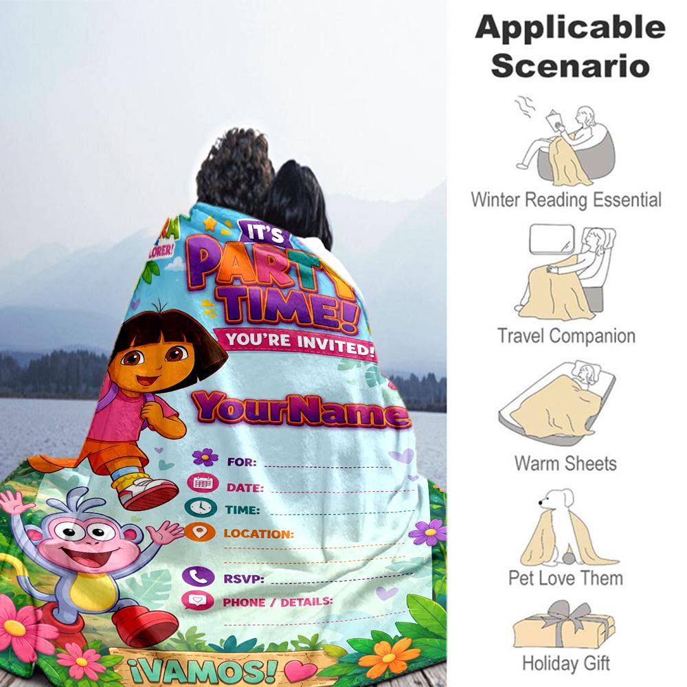 Dora Explorer Customize Your Name Blanket Multi-purpose Personalized Blanket Comfortable Perfect for Nap Picnics Couch Bed Four Seasons Universal