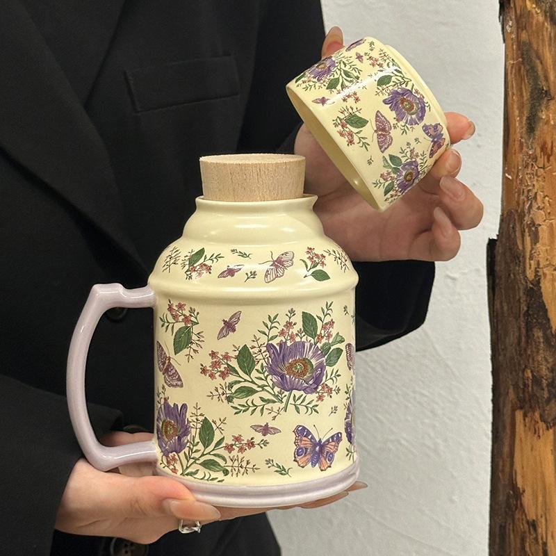 Ins retro originaldesign Gesang blomma vattenkanna eftermiddagste keramisk mugg premium tekopp presentförpackning