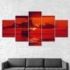 Boat Sunset Red Sky Scenery 5 Piece Five Panel Wall Canvas Print Modern Art Poster Picture Home Decor Gift For Him For Her