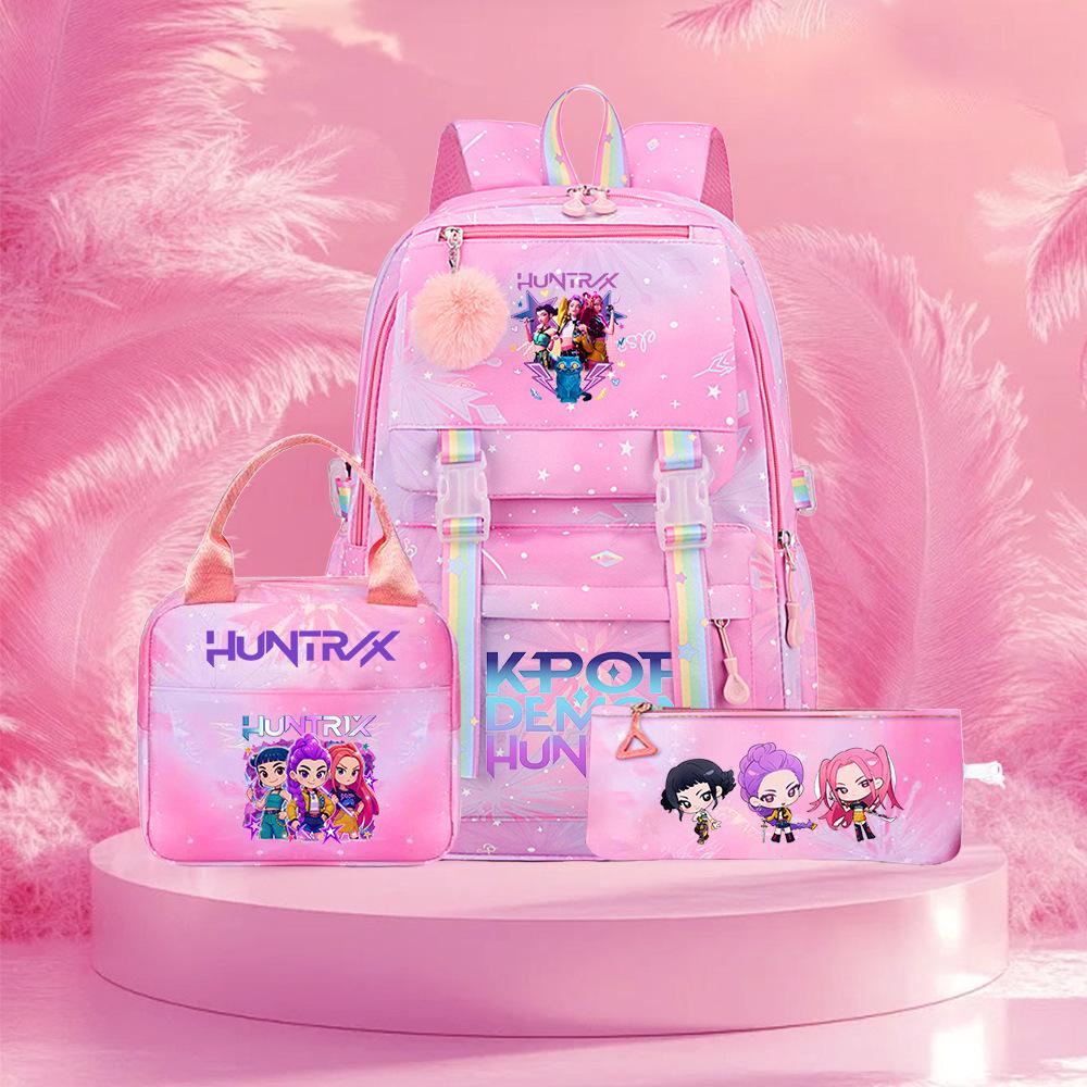 3 Peças/conjunto Mochila Fofa Estampada de Anime Kpop Bolsa de Viagem de Grande Capacidade para Adolescente Menina Menino Mochila Escolar Presente para Criança Rucksack