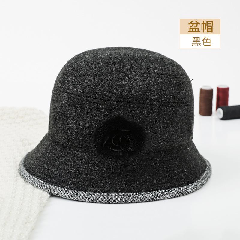 Hat winter new casual street fashion retro middle and old ladies basin hat, trendy versatile wool hat