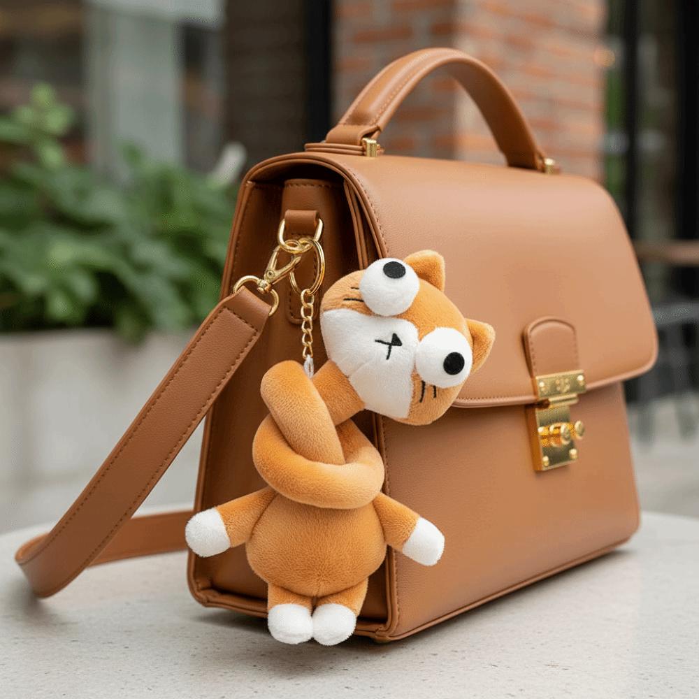 White Color Long Neck Cat Plush Keychain Cute Style Schnauzer Plush Pendant Bag Charm Decor