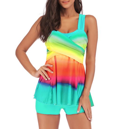 2 Teile/satz Rückenfreier Badeanzug Sexy Plus Size Regenbogendruck Tankini Set Strand