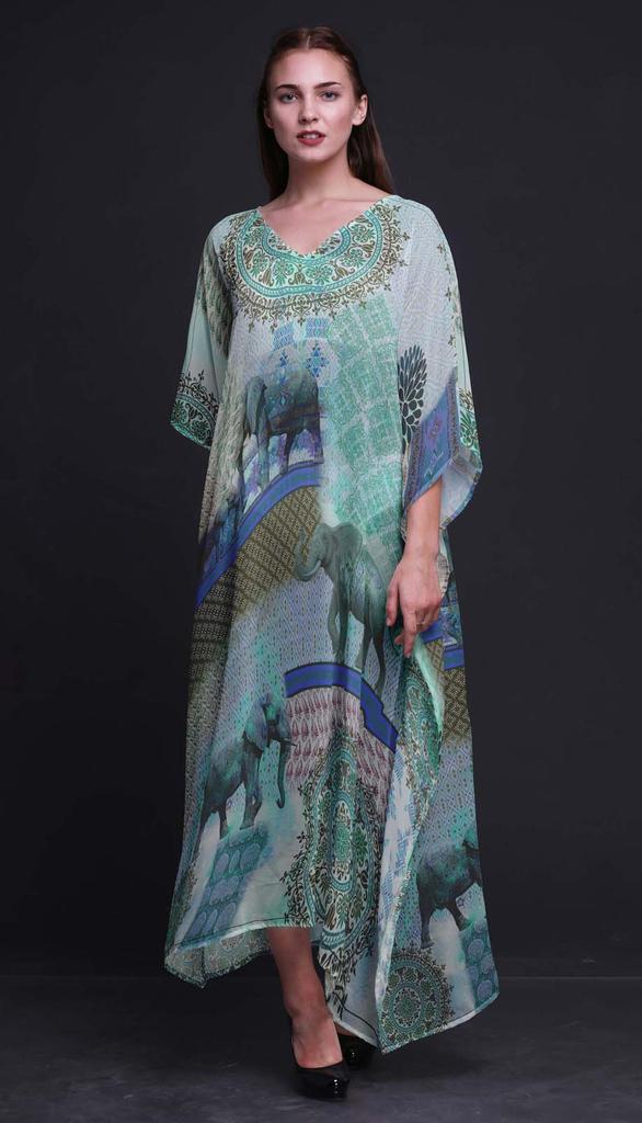 Phagun Elephant Animal Beach Kaftan Bikini Cover Up Womena    S Maxi Dress Long
