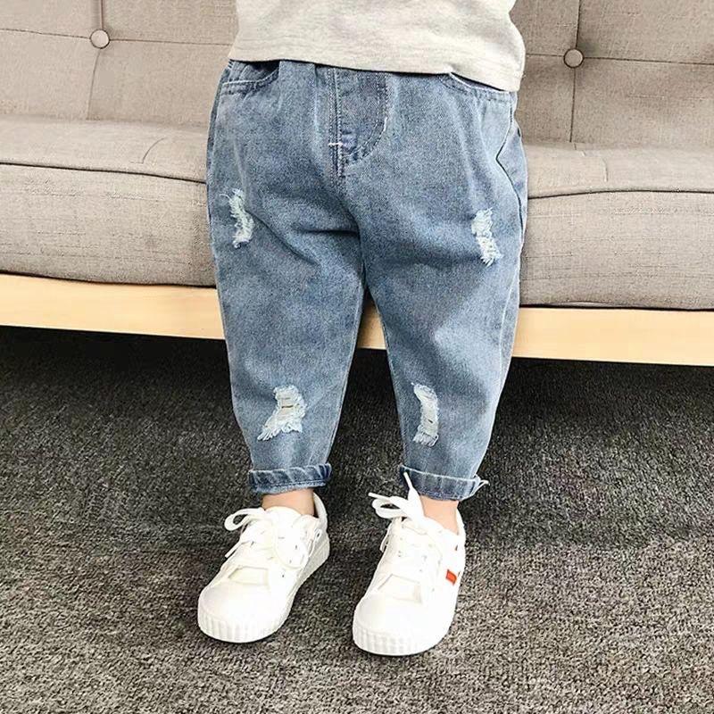 Spring and Autumn 1-8 Years Old Children's Clothing Children's Ripped Jeans Loose Trousers Baby Western Style Daddy Pants