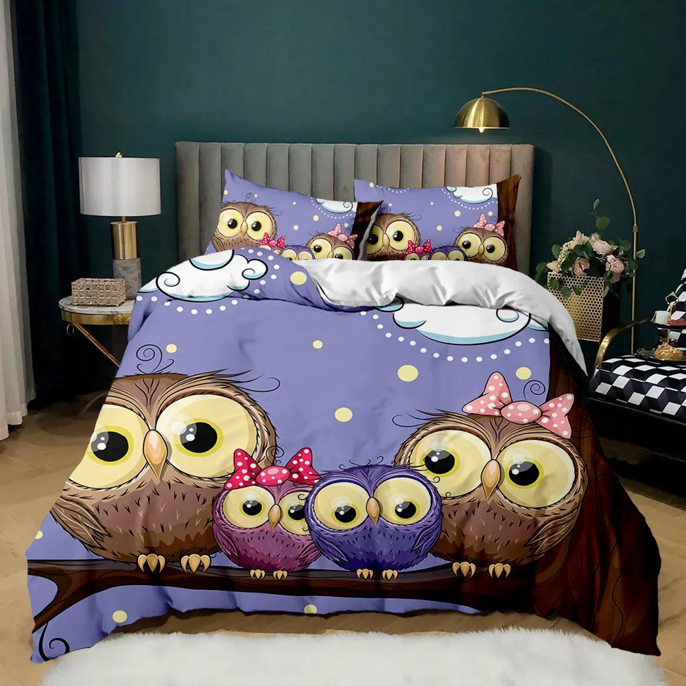 Owl Duvet Cover Twin King Queen Size Cartoon Owl Comforter Cover Bird Animal Bedding Set Boys Quilt Cover Polyester Quilt Cover