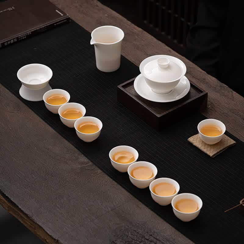 Su's Ceramic Mutton-Fat Jade Gaiwan Tea Set